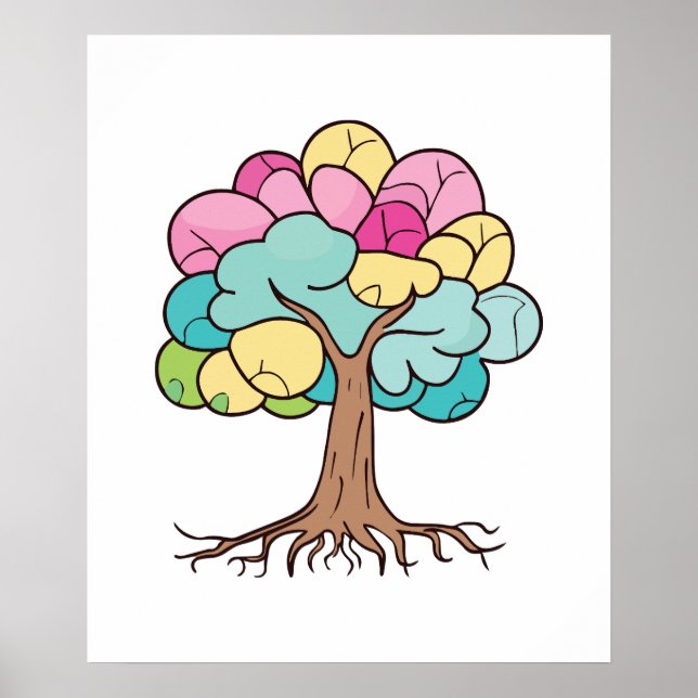 Abstract tree with roots and colorful leaves. poster (Front)