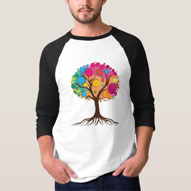 Abstract tree with roots and colorful leaves. T-Shirt (Front)