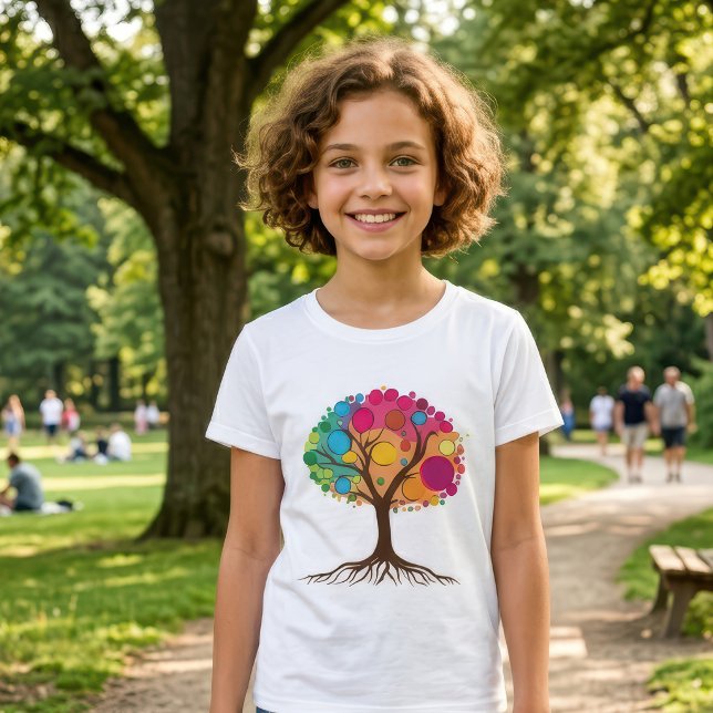 Abstract tree with roots and colorful leaves. T-Shirt (Abstract tree with roots and colorful leaves. Girl Basic White T-Shirt)
