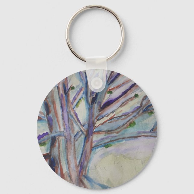 Abstract Trees Button Key Ring (Front)