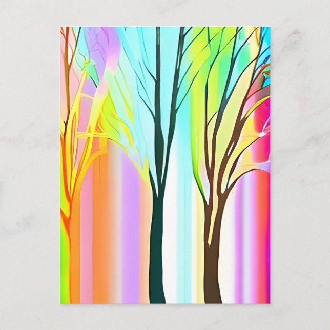 Abstract Trees in Multicolored Pastels Postcard (Front)