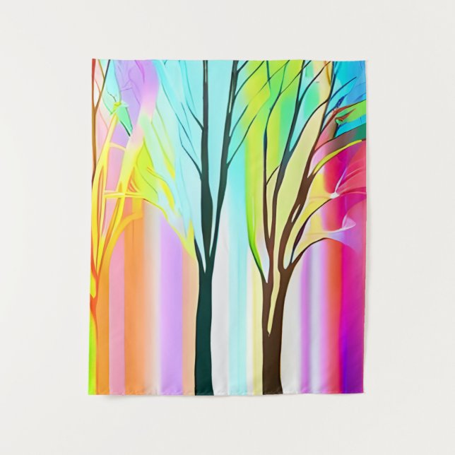 Abstract Trees in Multicolored Pastels Tapestry (Front)