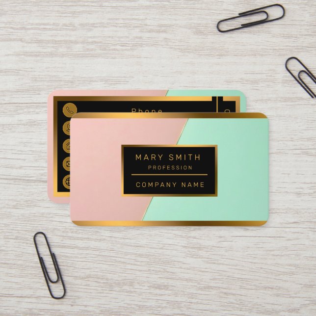 Abstract Trendy Blush Pink Mint Collection Business Card (Front/Back In Situ)