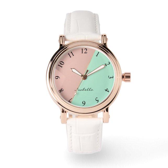 Abstract Trendy Blush Pink Mint Collection Watch (Front)