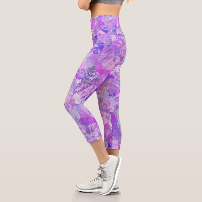 Abstract Trendy Camo Pink Purple Blue Capri Leggings (Left)