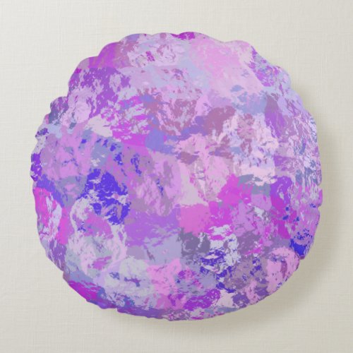 Abstract Trendy Camo Pink Purple Blue Round Pillow