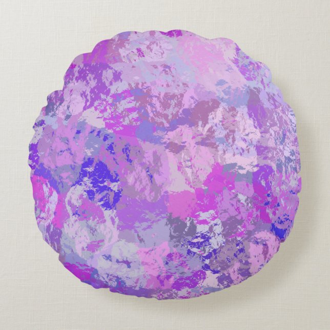 Abstract Trendy Camo Pink Purple Blue Round Pillow (Front)
