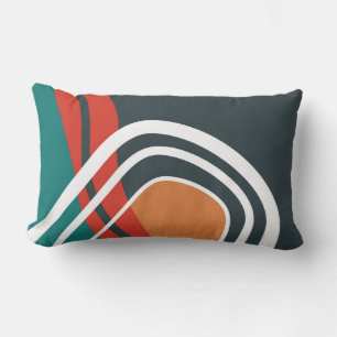 Abstract trendy line art in blue red and white lumbar pillow