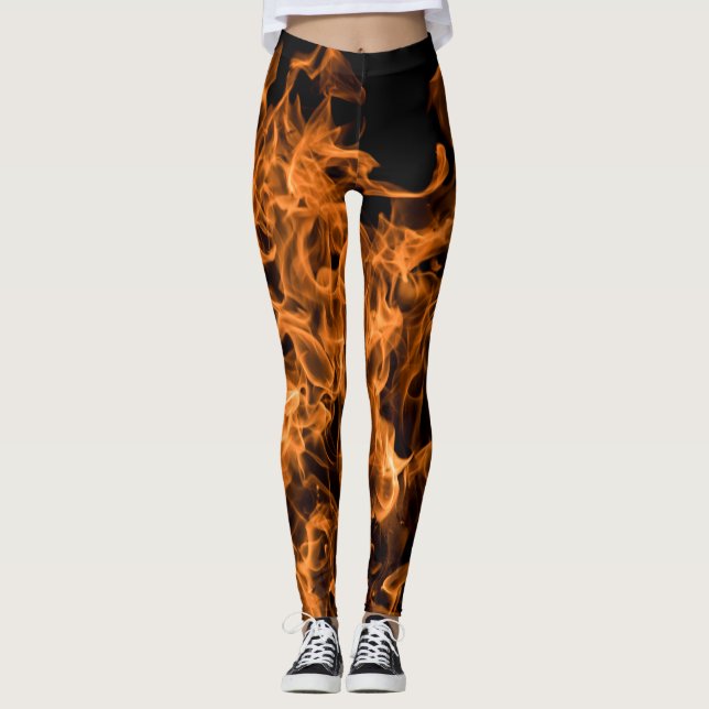 Abstract Trendy Modern On Fire Flames Leggings (Front)