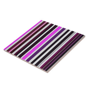 Abstract Trendy Pink Black Stripes Collection Ceramic Tile
