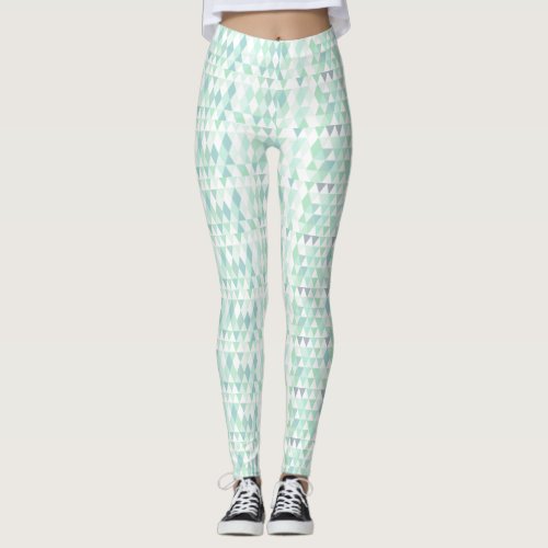 Abstract Triangle Mint Green Aqua Gray Pattern Leggings