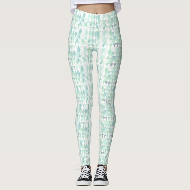 Abstract Triangle Mint Green Aqua Gray Pattern Leggings (Front)