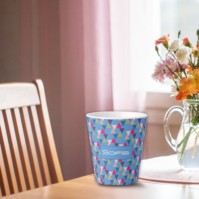 Abstract triangle pattern name blue latte mug (Creator Uploaded)