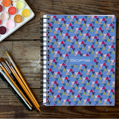 Abstract triangle pattern name blue  notebook