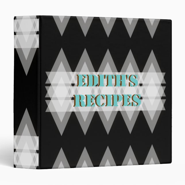 Abstract  triangles black, grey white recipe 3 ring binder (Front/Spine)