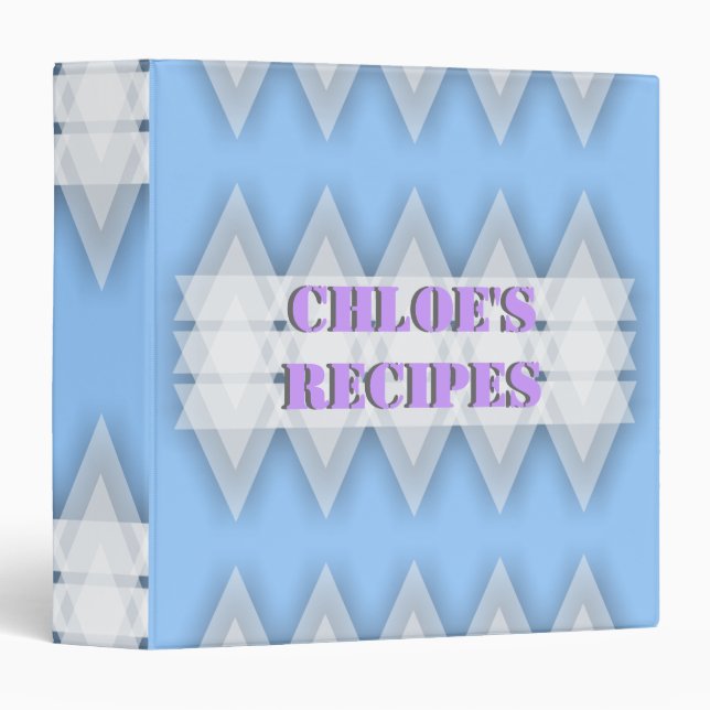 Abstract  triangles blue, white recipe 3 ring binder (Front/Spine)