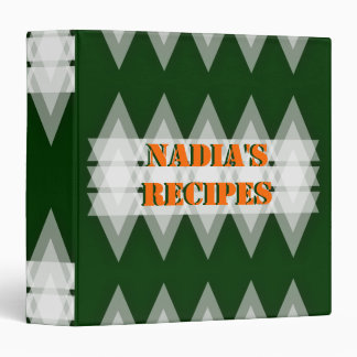Abstract triangles dark green, white recipe 3 ring binder