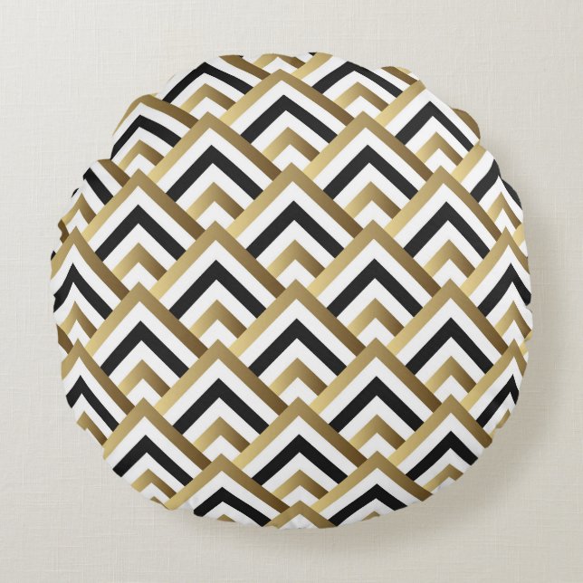 Abstract Triangles: Gold Black Seamless Round Pillow (Front)