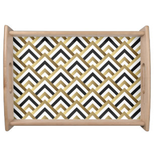 Abstract Triangles: Gold Black Seamless Serving Tray