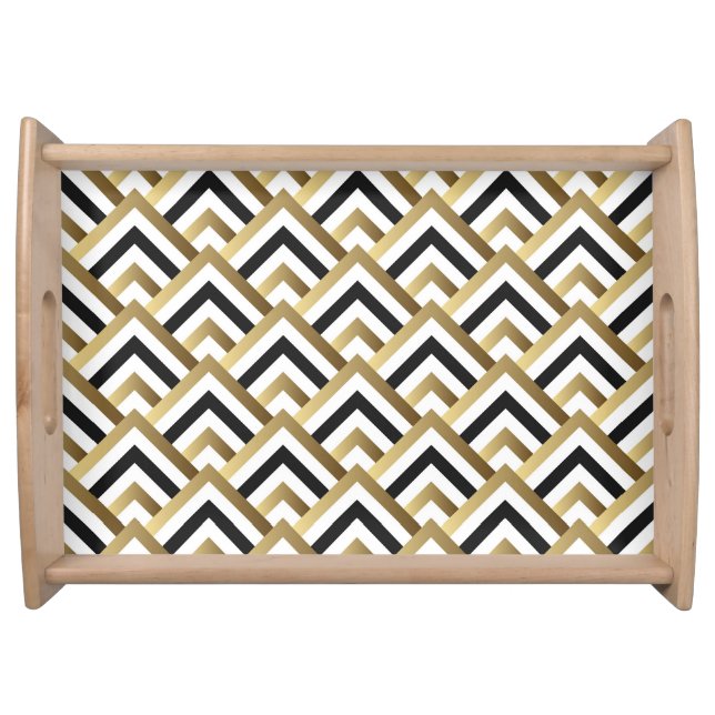 Abstract Triangles: Gold Black Seamless Serving Tray (Front)