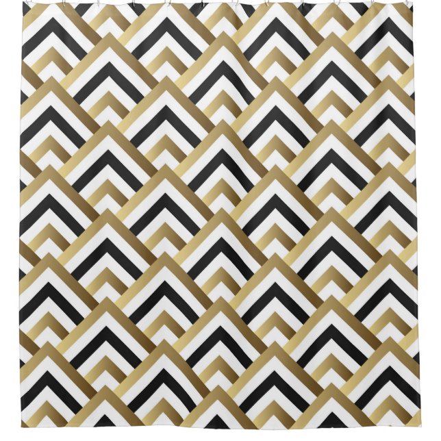 Abstract Triangles: Gold Black Seamless Shower Curtain (Front)