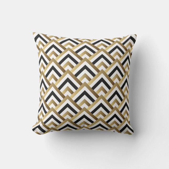 Abstract Triangles: Gold Black Seamless Throw Pillow (Front)