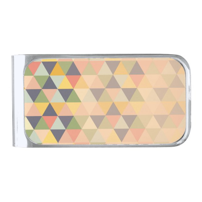 Abstract Triangles Modern Fade Geometric Pattern Silver Finish Money Clip (Front)