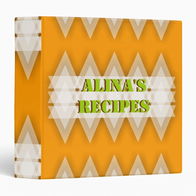 Abstract  triangles orange, white recipe 3 ring binder (Front/Spine)