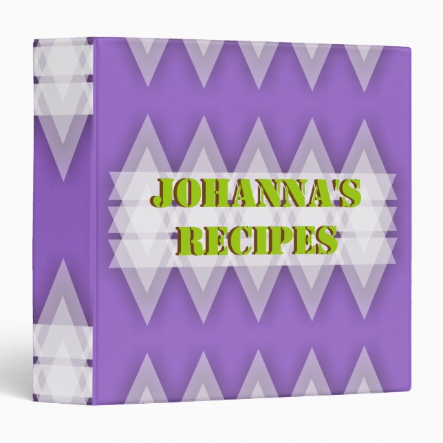 Abstract  triangles purple, white recipe 3 ring binder (Front/Spine)