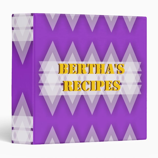Abstract  triangles purple, white recipe 3 ring binder (Front/Spine)