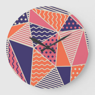 Abstract Triangles: Vintage Geometric Background Large Clock