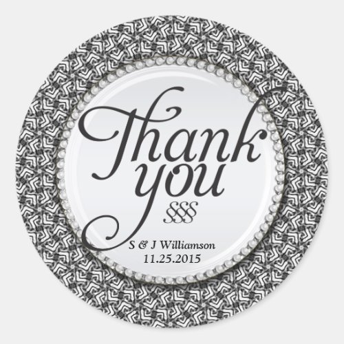 Abstract Tribal Black  White Thank You Stickers