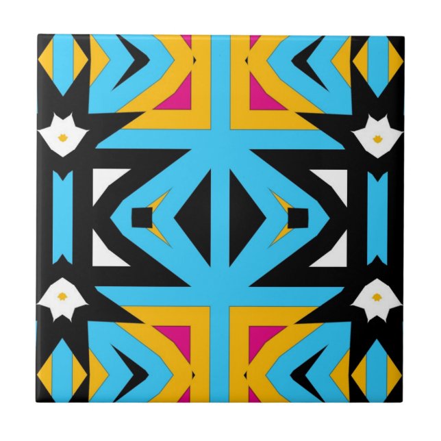 Abstract Tribal Colorful Mosaic Geometric Pattern Ceramic Tile (Front)