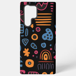 Abstract Tribal Doodle Neon Geometric Black Samsung Galaxy S22 Ultra Case
