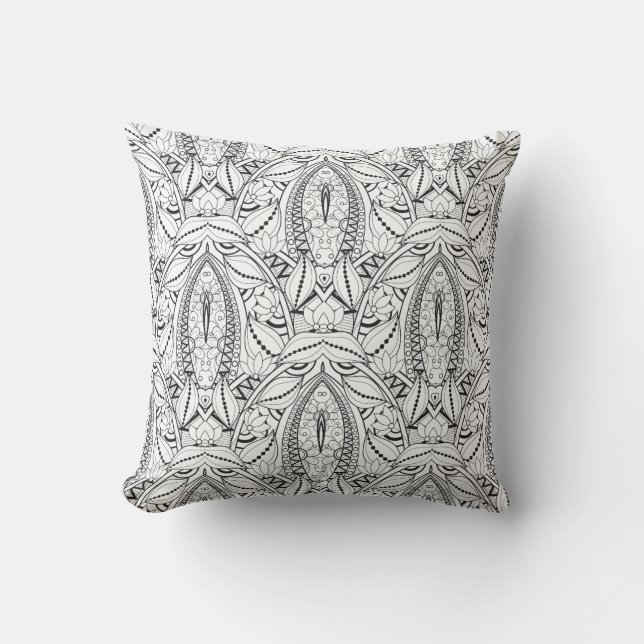 Abstract Tribal Doodle Throw Pillow (Front)