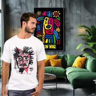 Abstract Tribal Face - Bold Black and Pink Urban T-Shirt