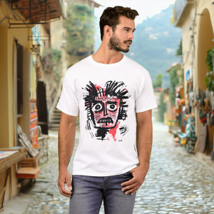 Abstract Tribal Face - Bold Black and Pink Urban T-Shirt