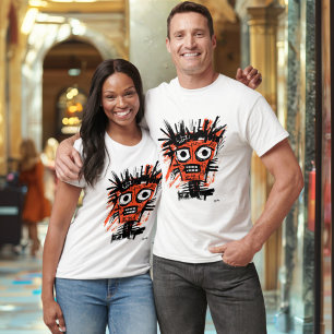 Abstract Tribal Face - Bold Orange and Black Urban T-Shirt