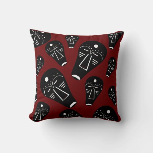 abstract tribal face mask throw pillow
