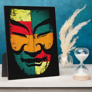 Abstract Tribal Mask Wall Art – Colorful Distresse Plaque