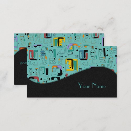 Abstract tribal maya ancient faces pattern 1 business card