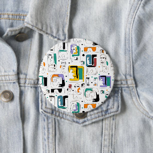 Abstract tribal maya ancient faces pattern 1 button