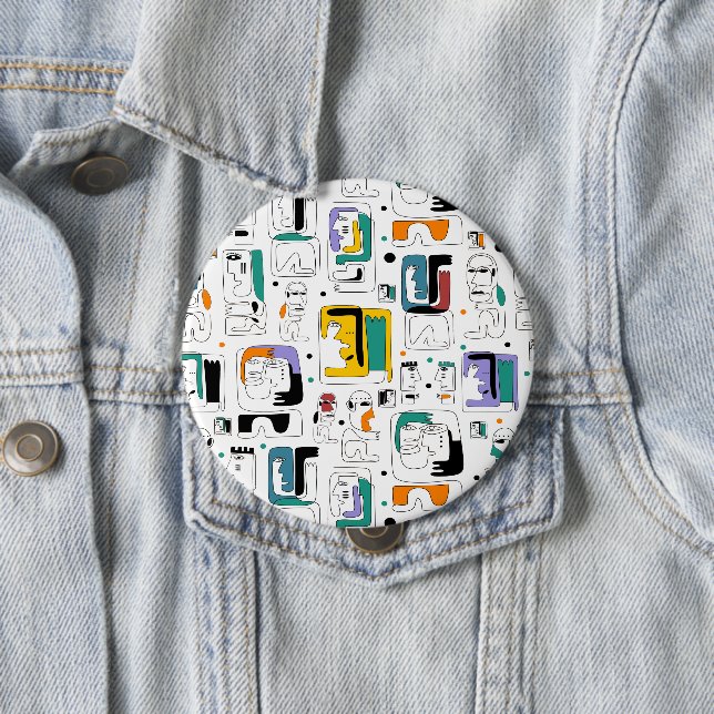 Abstract tribal maya ancient faces pattern 1 button (In Situ)