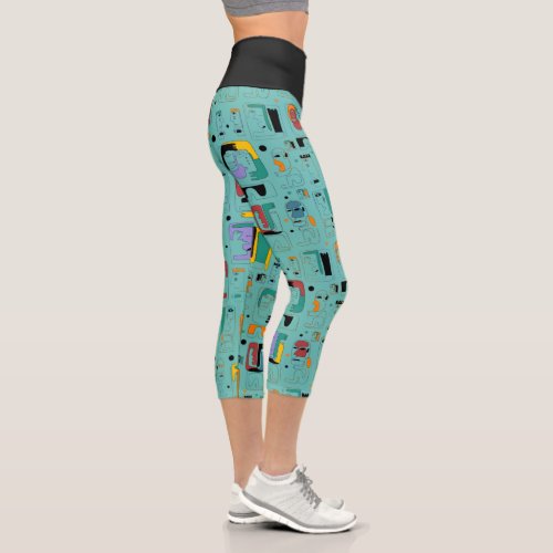 Abstract tribal maya ancient faces pattern 1 capri leggings