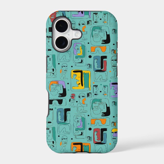 Abstract tribal maya ancient faces pattern 1 iphone case (Back)