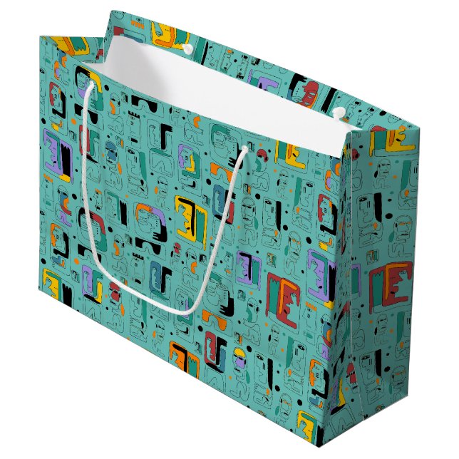 Abstract tribal maya ancient faces pattern 1 large gift bag (Front Angled)