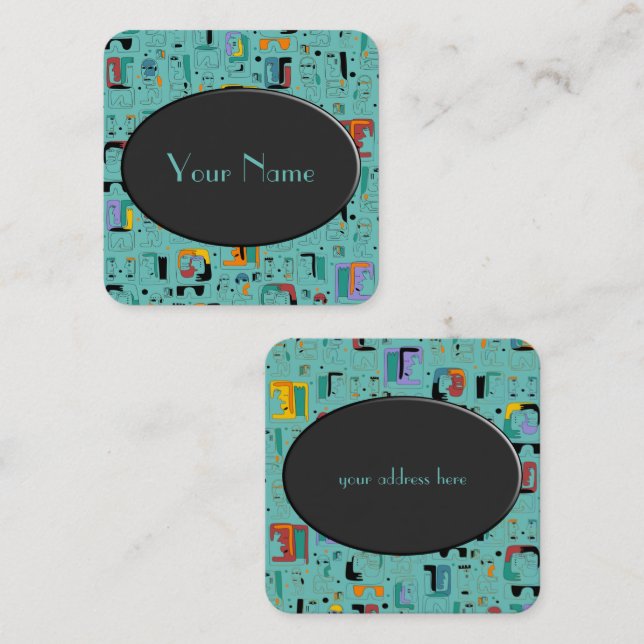 Abstract tribal maya ancient faces pattern 1 square business card (Front/Back)