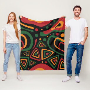 Abstract Tribal Shapes Pattern in Red, Gold, Green Fleece Blanket