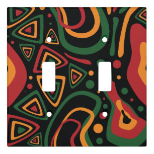 Abstract Tribal Shapes Pattern in Red, Gold, Green Light Switch Cover