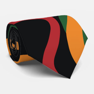 Abstract Tribal Shapes Pattern in Red, Gold, Green Neck Tie